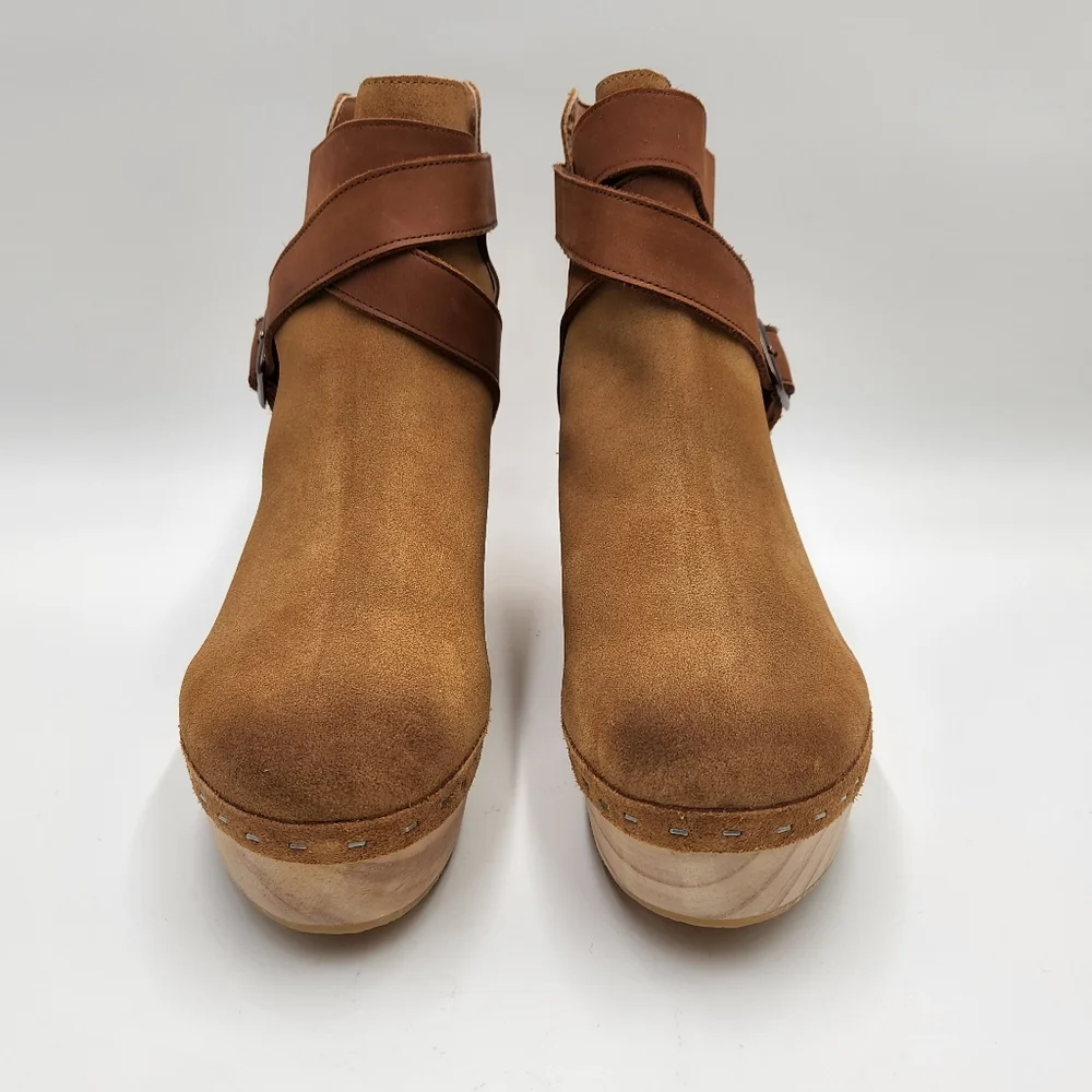 Free People Bungalow Size 41 Clog Boots Sand Brown Suede Strappy